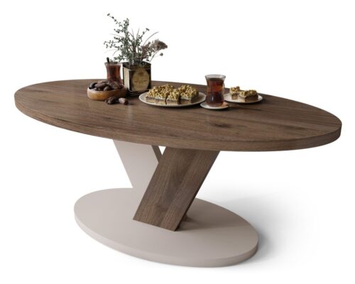 Ovalt sofabord i champagnetonet beige
