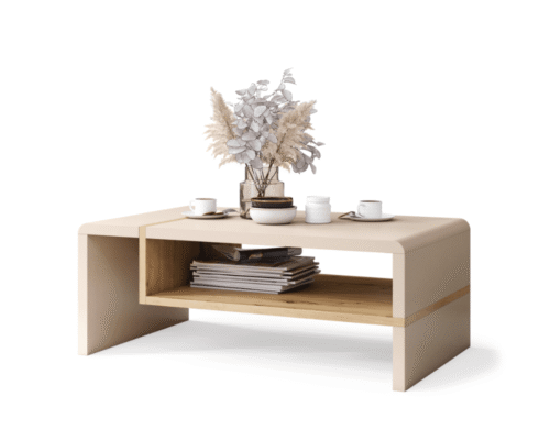 Moderne sofabord i beige og eg