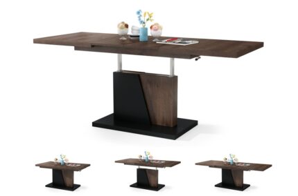 Moderne og stilsikkert 2-i-1 sofabord og spisebord GRAND NOIR i mørk brun eg og sort.