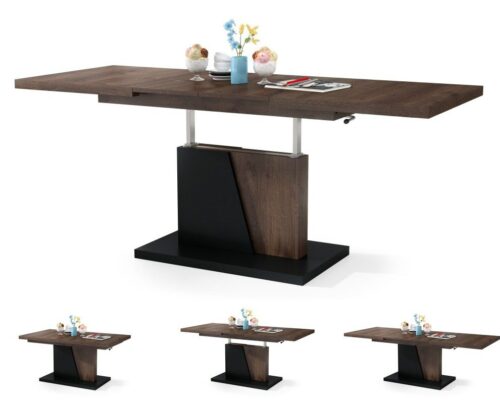 Moderne og stilsikkert 2-i-1 sofabord og spisebord GRAND NOIR i mørk brun eg og sort.