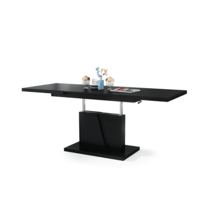 GRAND NOIR bordet i sort udtrukket som spisebord til gæster i en moderne stue.