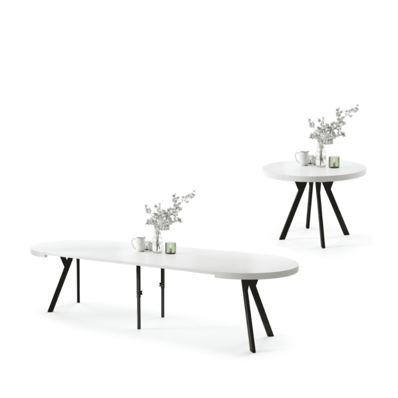 Rundt spisebord med udtræk