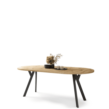 ALMO Rundt Spisebord 100-200 cm | Artisan Eg & Sort Metal