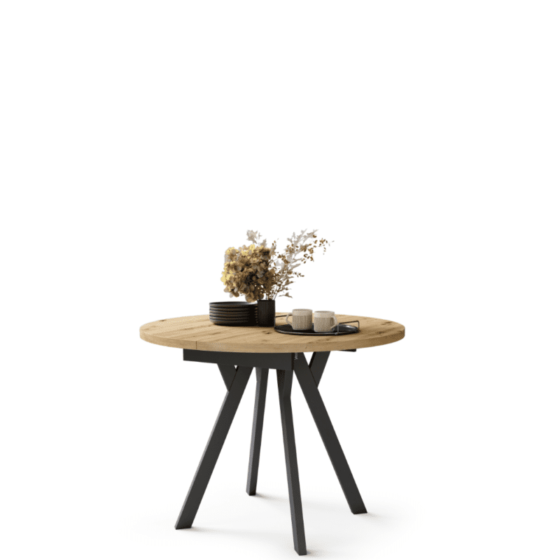 ALMO Rundt Spisebord 90-145 cm | Artisan Eg & Sort Metal