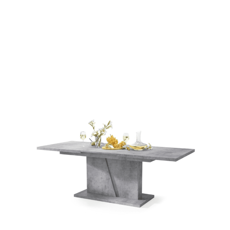 Elegant spisebord i råt beton-look med synkront udtræk op til 218 cm.