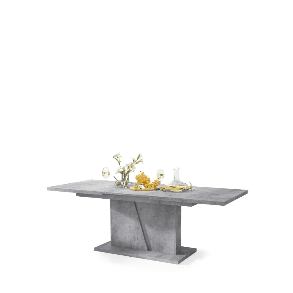 Elegant spisebord i råt beton-look med synkront udtræk op til 218 cm.