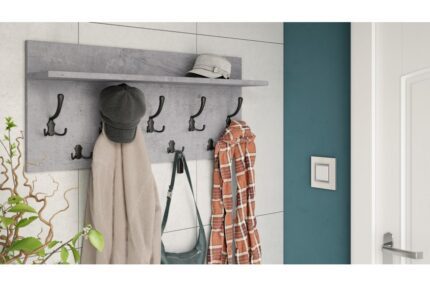 FINLO Knagerække med hylde | Beton-look & Sort | Moouey