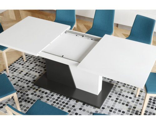 Spisebord med synkront udtræk 160-218 cm - Hvid - Sort