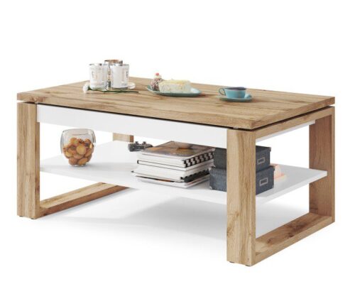 Hæve-/sænke sofabord 10 cm x 65 cm x 50 cm (hævet højde: 62 cm) Eg - Hvid