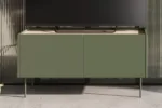 Moderne Olivengrøn tv-bænk på 120 cm med 2 låger og soft-close funktion.
