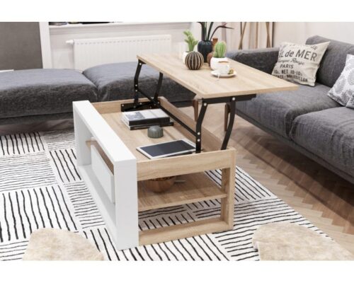 Sofabord med hævefunktion - Hæve-/sænke sofabord - Eg - Hvid