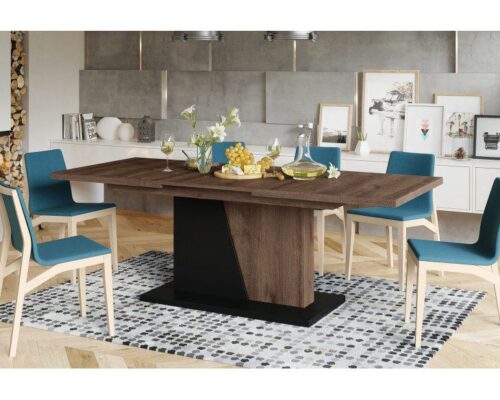 Spisebord med synkront udtræk 160-218 cm - Brun - Sort