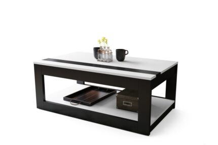 Sofabord med hævefunktion - Hæve-/sænke sofabord med hjul - Eg - Hvid