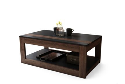 Hæve-/sænke sofabord med hjul - Brun - Mørk Eg - Sort