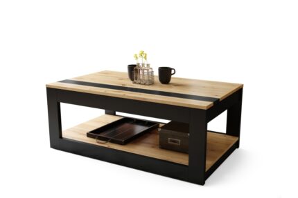 Hæve-/sænke sofabord med hjul - Eg - Sort