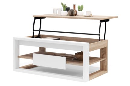 Sofabord med hævefunktion - Hæve-/sænke sofabord - Eg - Hvid