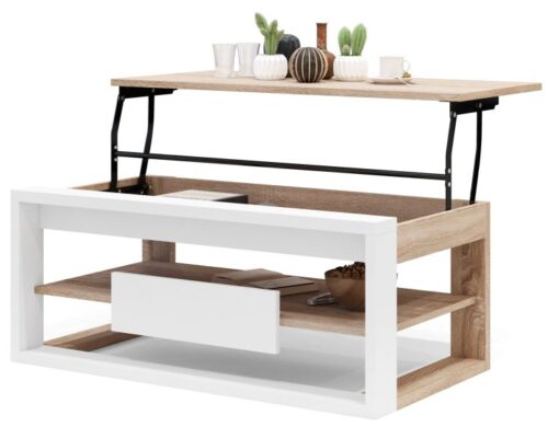 Sofabord med hævefunktion - Hæve-/sænke sofabord - Eg - Hvid