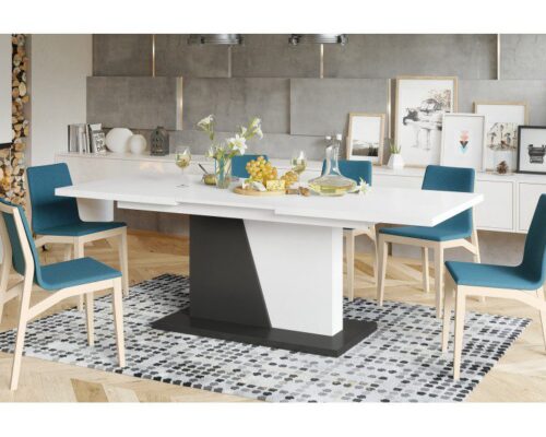 Spisebord med synkront udtræk 160-218 cm - Hvid - Sort