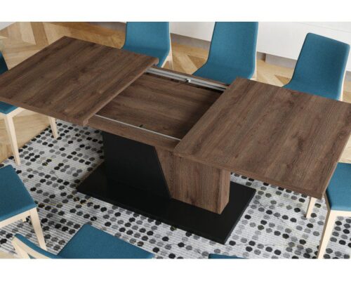 Spisebord med synkront udtræk 160-218 cm - Brun - Sort