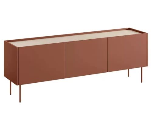 Stilren tv-bænk med Nagano Eg på 170 cm med 3 låger og soft-close funktion - Rød - Ceramic Rød