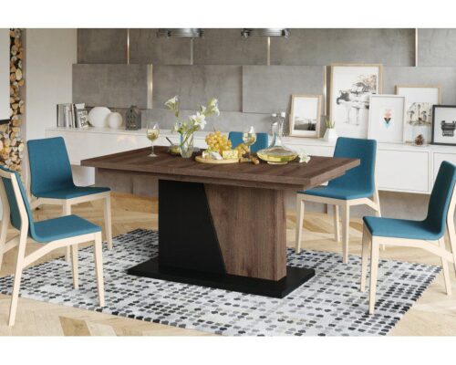 Spisebord med synkront udtræk 160-218 cm - Brun - Sort