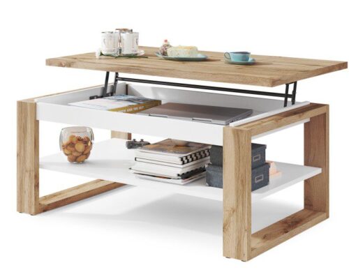 Hæve-/sænke sofabord 10 cm x 65 cm x 50 cm (hævet højde: 62 cm) Eg - Hvid