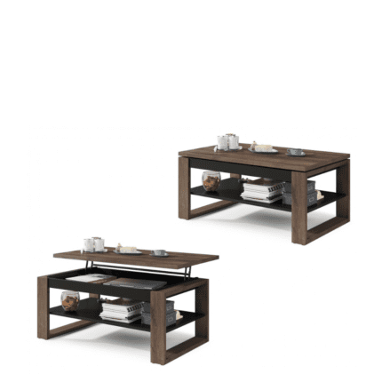 Hæve-/sænke sofabord 10 cm x 65 cm x 50 cm (hævet højde: 62 cm) Brun Eg - Sort