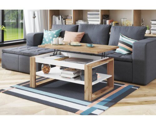 Hæve-/sænke sofabord 10 cm x 65 cm x 50 cm (hævet højde: 62 cm) Eg - Hvid