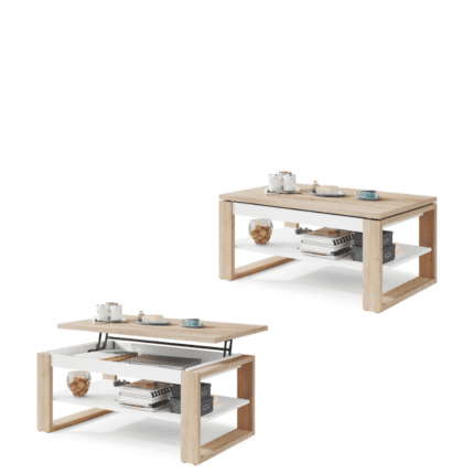 NUO – Moderne sofabord i hvid og lys eg med løfteplade