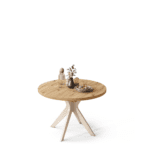 Rundt spisebord i Artisan Eg med praktisk butterfly-udtræk fra 110 cm til 180 cm.