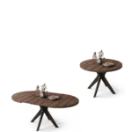 Rundt spisebord i Elegant Valnød med praktisk butterfly-udtræk fra 110 cm til 180 cm.