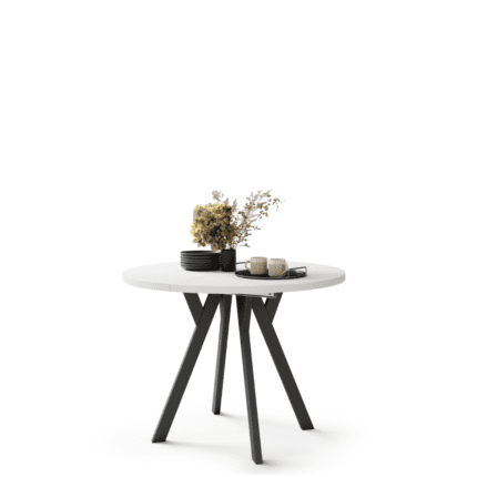 Rundt udtræksbord ALMO 100 cm – Hvid & Sort Metal