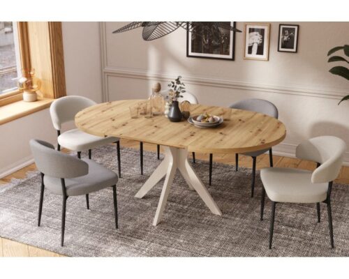 Rundt spisebord på 90-145 cm - udtræksbord
