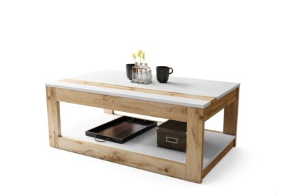 Sofabord med hævefunktion - Hæve-/sænke sofabord med hjul - Eg - Hvid