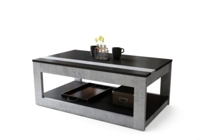 Sofabord med løfteplade - Hæve-/sænke sofabord med hjul - Beton - Sort