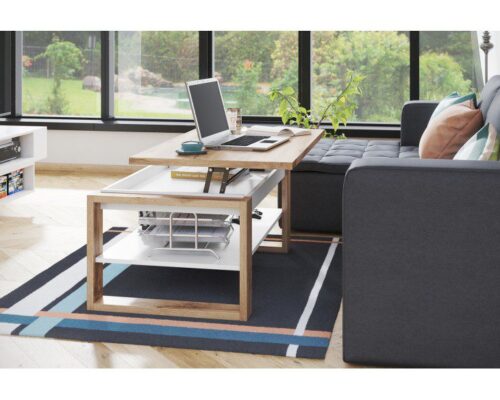 Hæve-/sænke sofabord 10 cm x 65 cm x 50 cm (hævet højde: 62 cm) Eg - Hvid