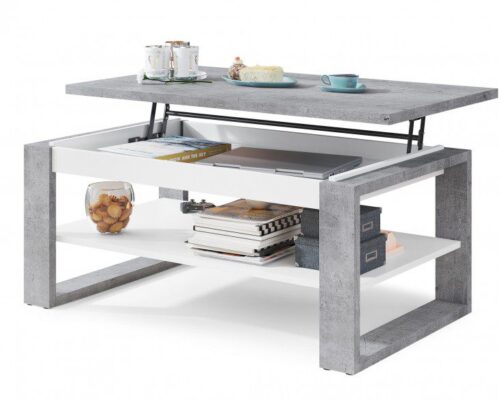 NUO – moderne hæve-/sænke sofabord 110 cm - beton -hvid