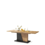 Moderne spisebord i Artisan eg med mørkegrå sokkel og udtræk.