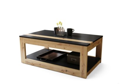 Sofabord med løfteplade - Hæve-/sænke sofabord med hjul - Artisan Eg - Sort