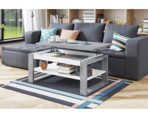 NUO – moderne hæve-/sænke sofabord 110 cm - beton -hvid