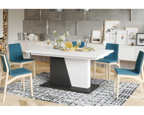 Spisebord med synkront udtræk 160-218 cm - Hvid - Sort