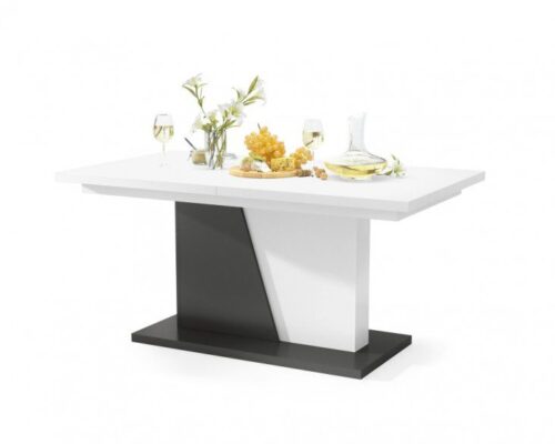 Spisebord med synkront udtræk 160-218 cm - Hvid - Sort