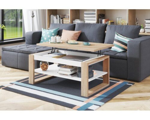 NUO – moderne hæve-/sænke sofabord lys eg - hvid