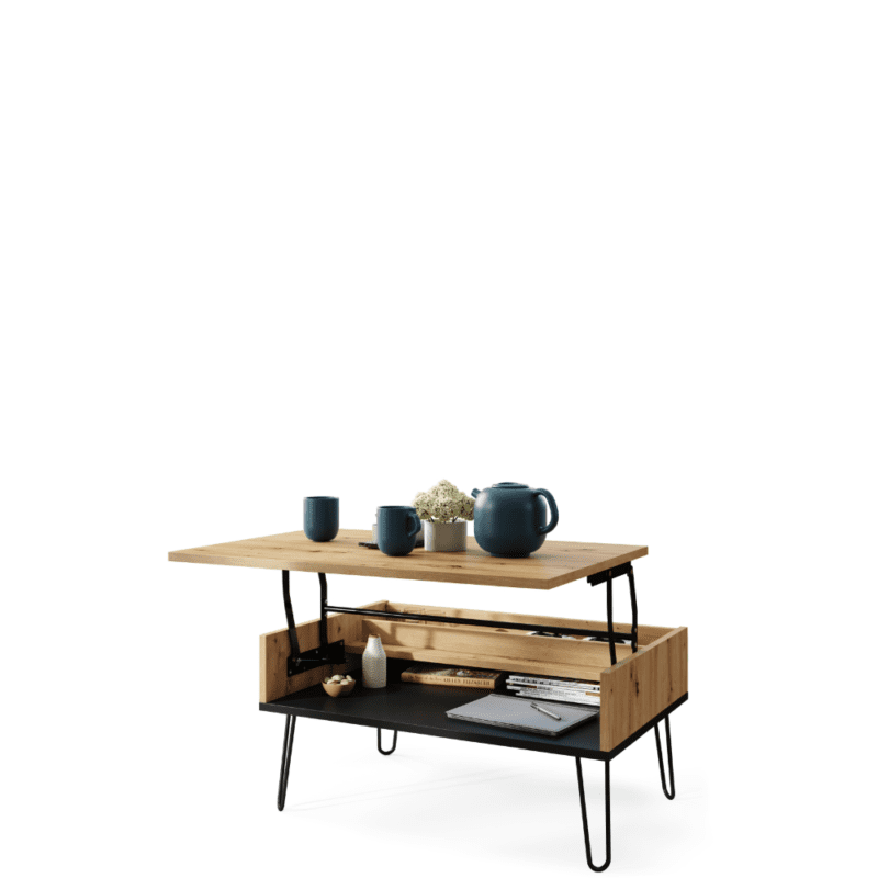 HAIRPIN S-90 – moderne hæve-/sænke sofabord i Artisan eg og sort